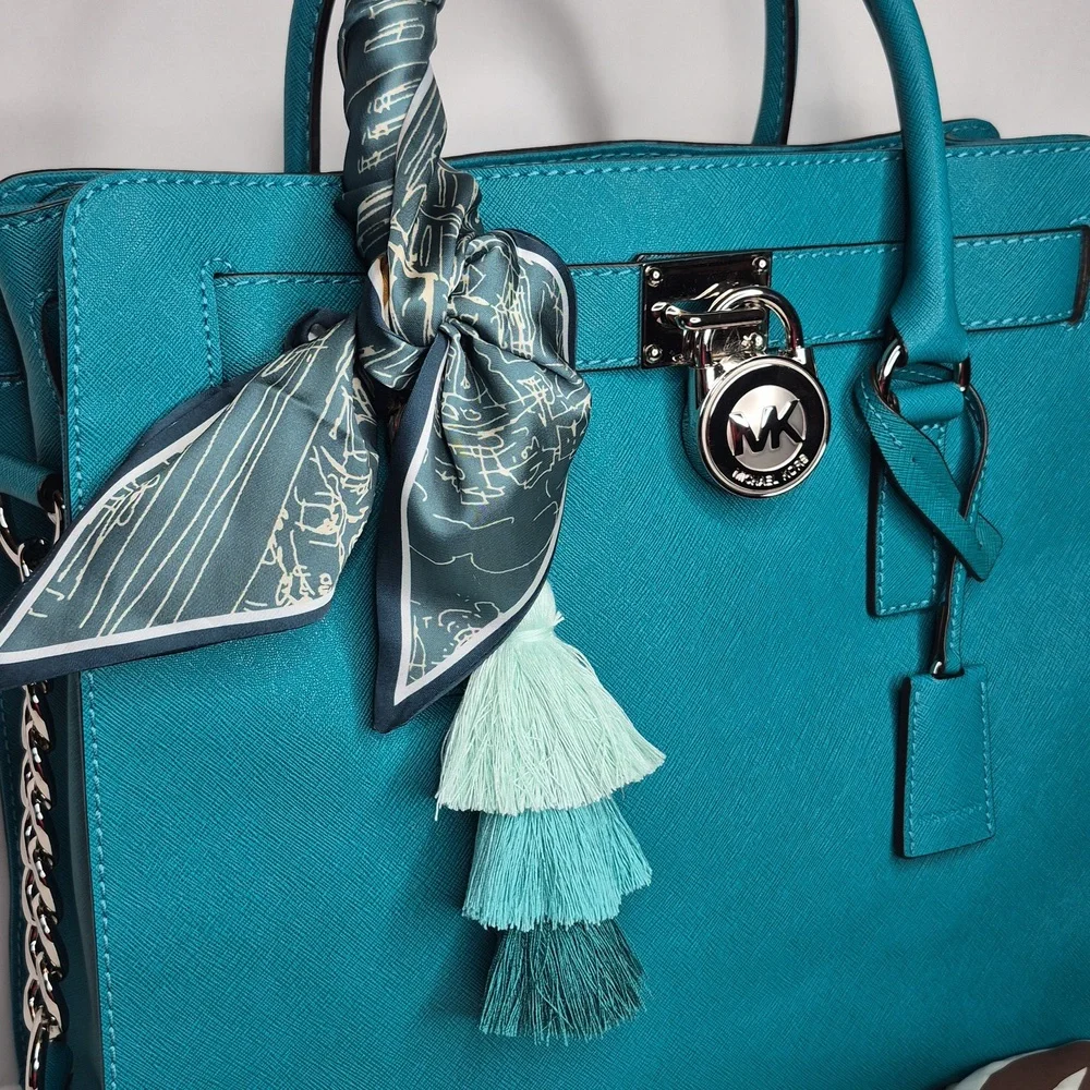 Michael Kors Hamilton Aqua/Turquoise Saffiano Satchel - Picture 4 of 17